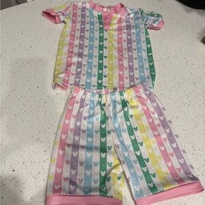 SmockingBird 5 Girls' Rainbow Stripe Short Pajama Set with Hearts Mickey